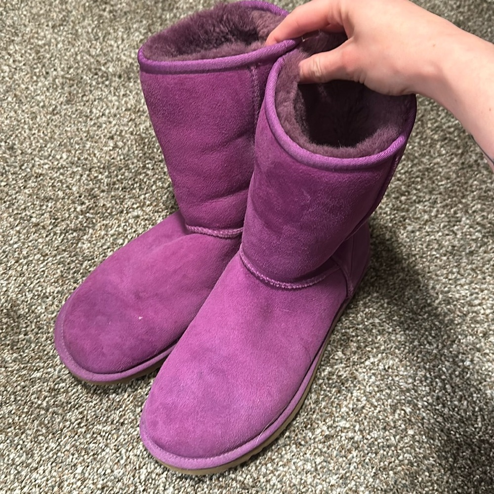 Ugg Australia Medium Height Purple Fur and Suede Boots